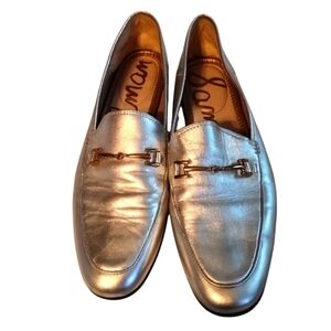 Sam Eddelmen Silver Loafers with Gold Accent